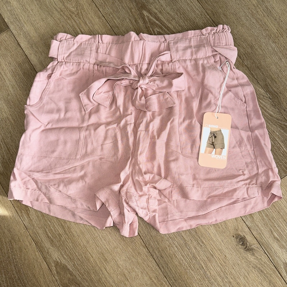 Cisono Woven Shorts Tie High Waist‎ Women's Mauve Lightweight Pockets Size Large